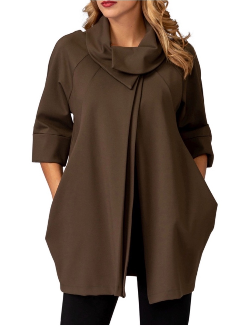 Lena Gabrielle Chocolate Cowl Neck Short Sleeve Jacket/Tunic size S